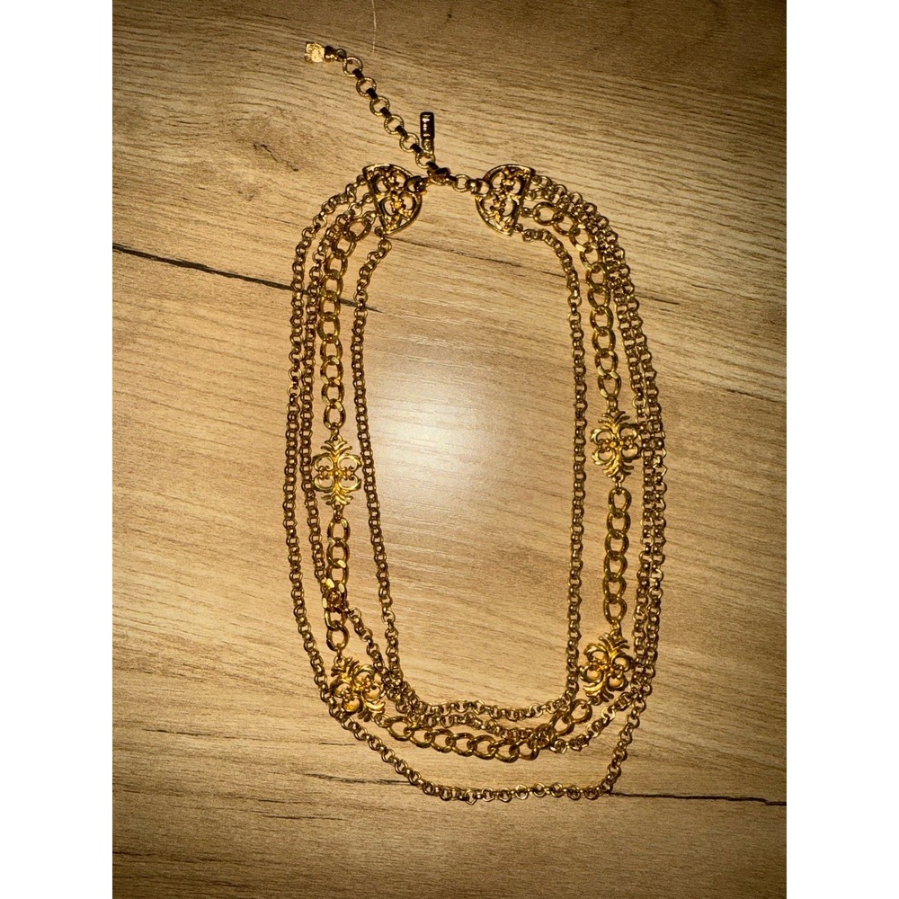 Vintage Monet‎ Multi Triple Strand Necklace Gold Tone Layered Chain Signed